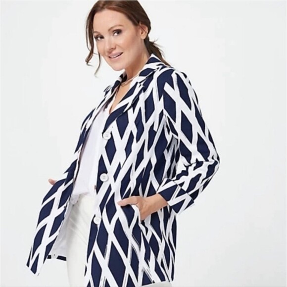 NWT Dennis Basso Diamond Print Sz 10 Pockets Blazer Jacket Formal Chic Elegant - Picture 1 of 11